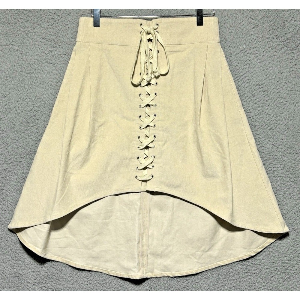 J.O.A. Los Angeles Corduroy High Low Lace Up Skirt Cream Beige Womens Size M